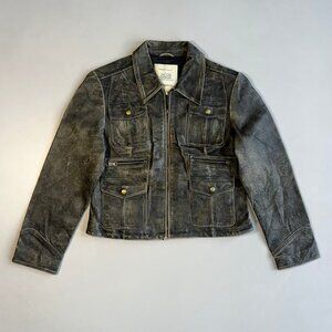 Vintage Jacob Connexion Distressed Leather Zip-Up Multi-Pocket Jacket - S